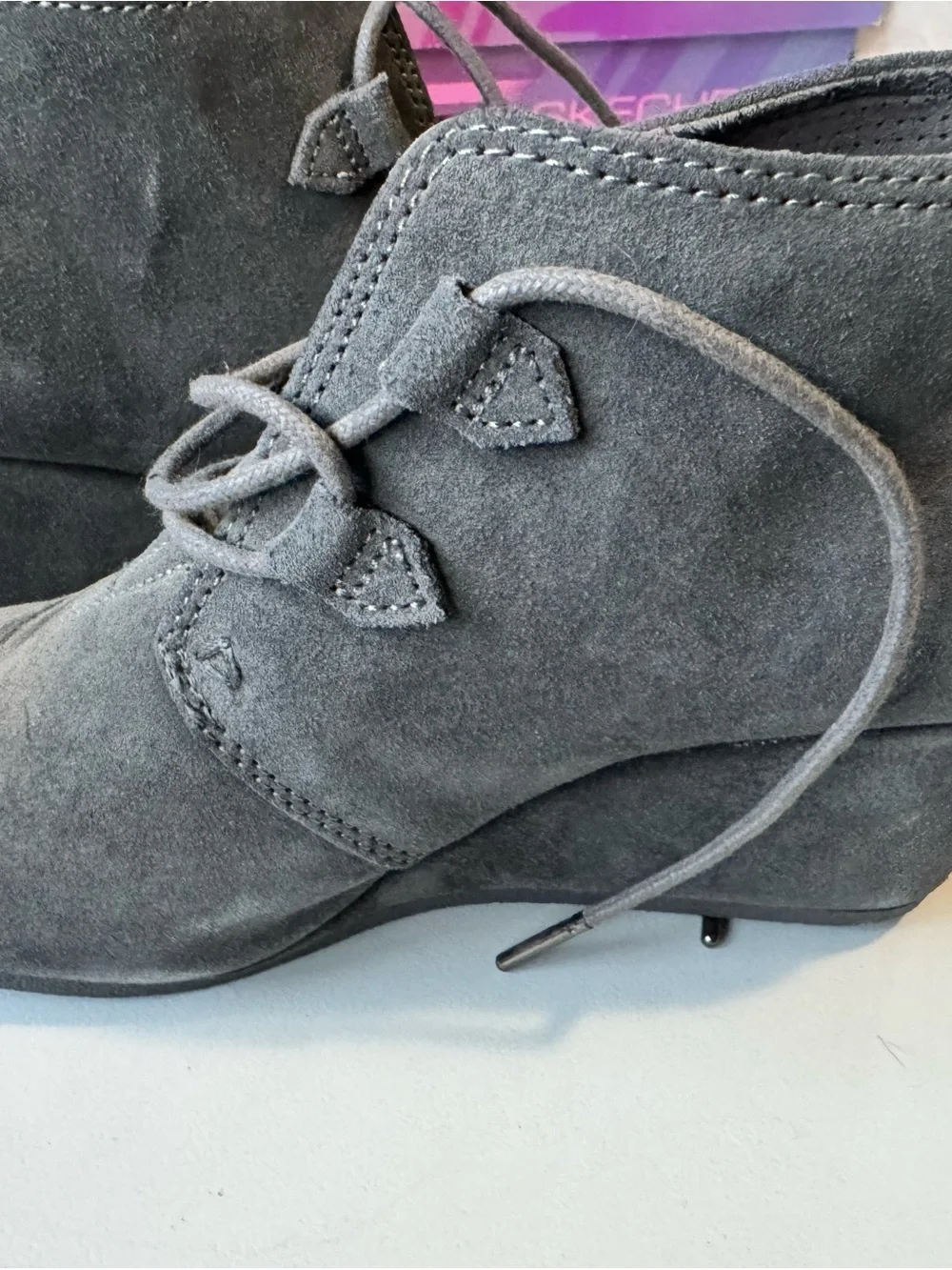 Toms Gray Suede Wedge Ankle Booties